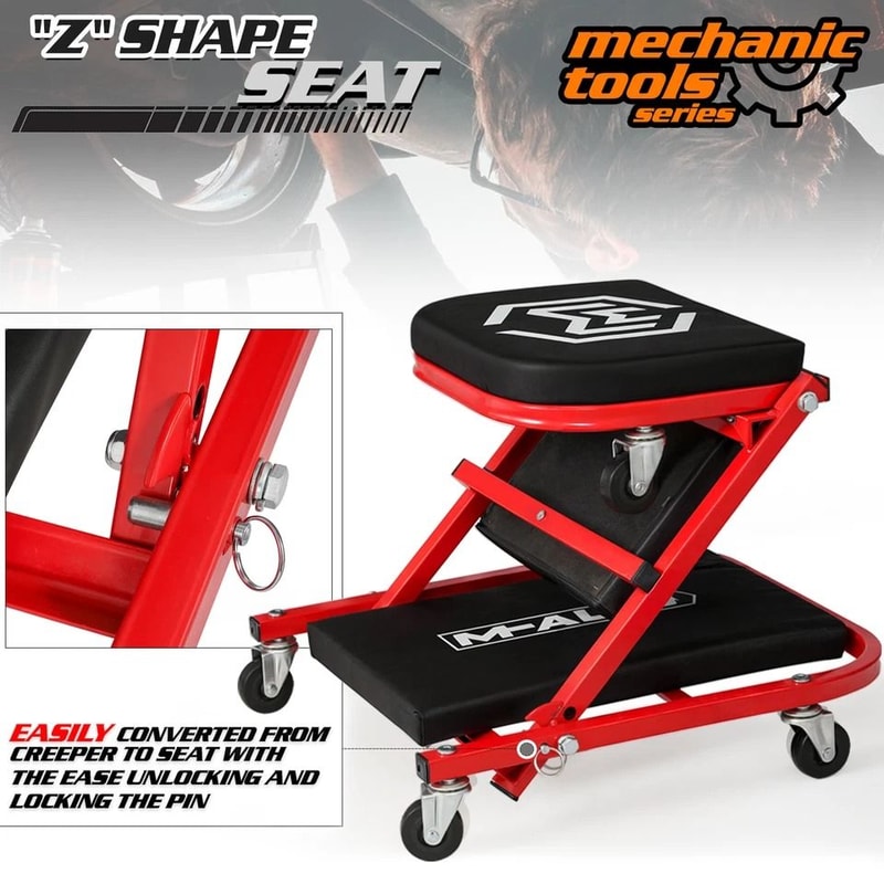 Foldable Mechanic Stool Creeper Rolling Upholstered Vehicle Repair Seat 2