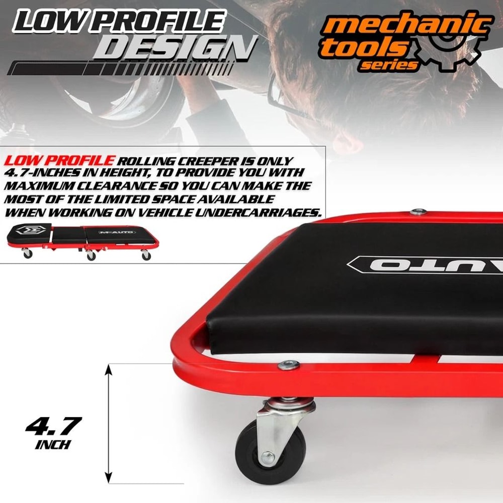 Foldable Mechanic Stool Creeper Rolling Upholstered Vehicle Repair Seat 3