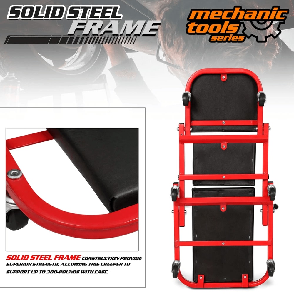 Foldable Mechanic Stool Creeper Rolling Upholstered Vehicle Repair Seat 4