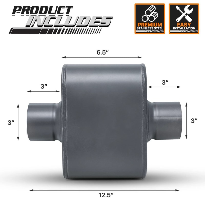 HighPerformance Stainless Steel Single Chamber Exhaust Muffler Universal Fit 5