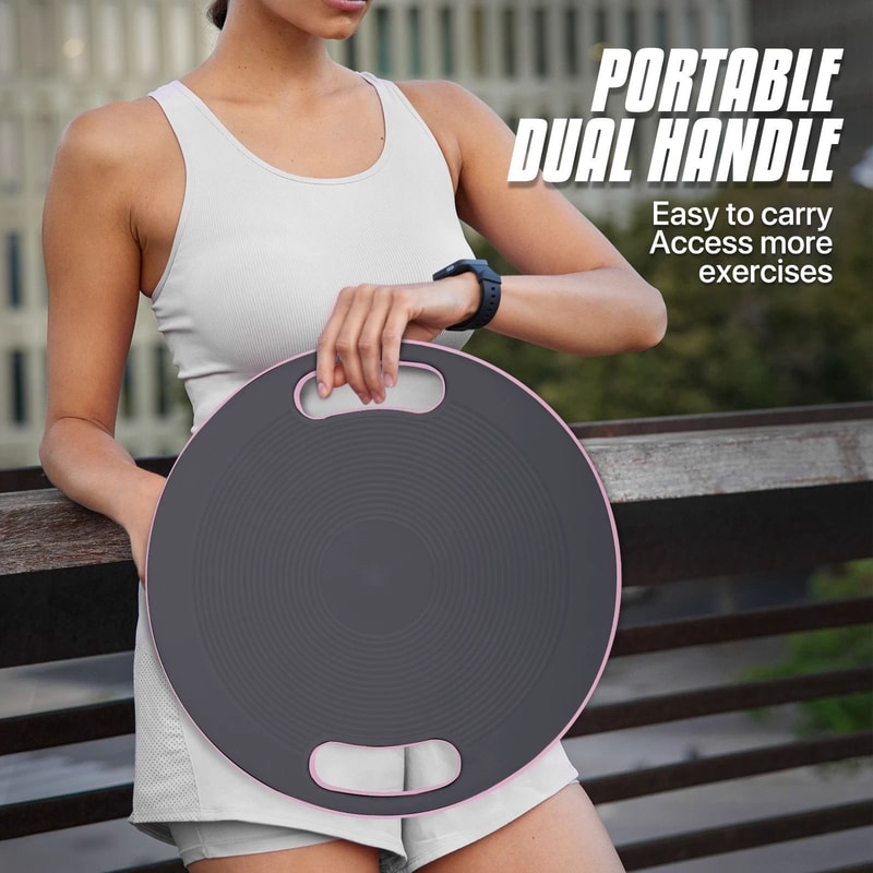 Gray Portable Wobble Balance Board With Gym Grip Handles For Workout Fitness 3