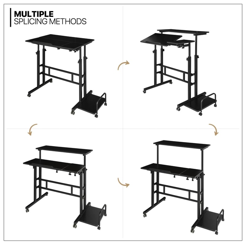 Rolling Adjustable Height Laptop Desk With Mouse Tray And CPU Stand Portable Workstation PC Table 3