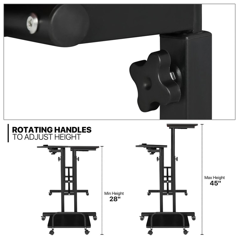 Rolling Adjustable Height Laptop Desk With Mouse Tray And CPU Stand Portable Workstation PC Table 8
