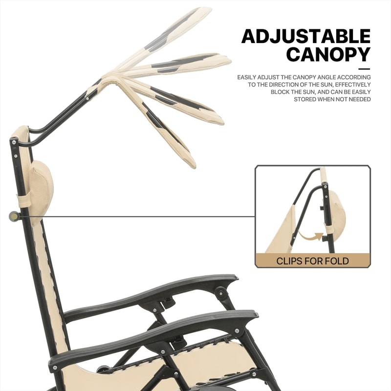 Foldable Zero Gravity Recliner Chair With Canopy Tray For Beach Outdoor Relaxation 4