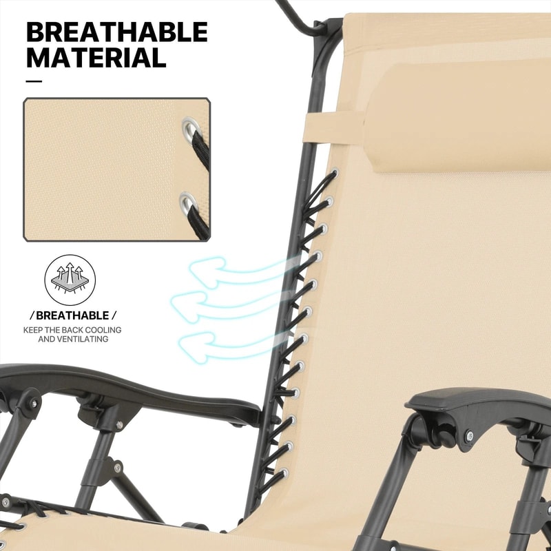 Foldable Zero Gravity Recliner Chair With Canopy Tray For Beach Outdoor Relaxation 6