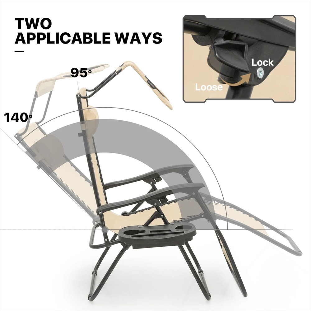 Foldable Zero Gravity Recliner Chair With Canopy Tray For Beach Outdoor Relaxation 7
