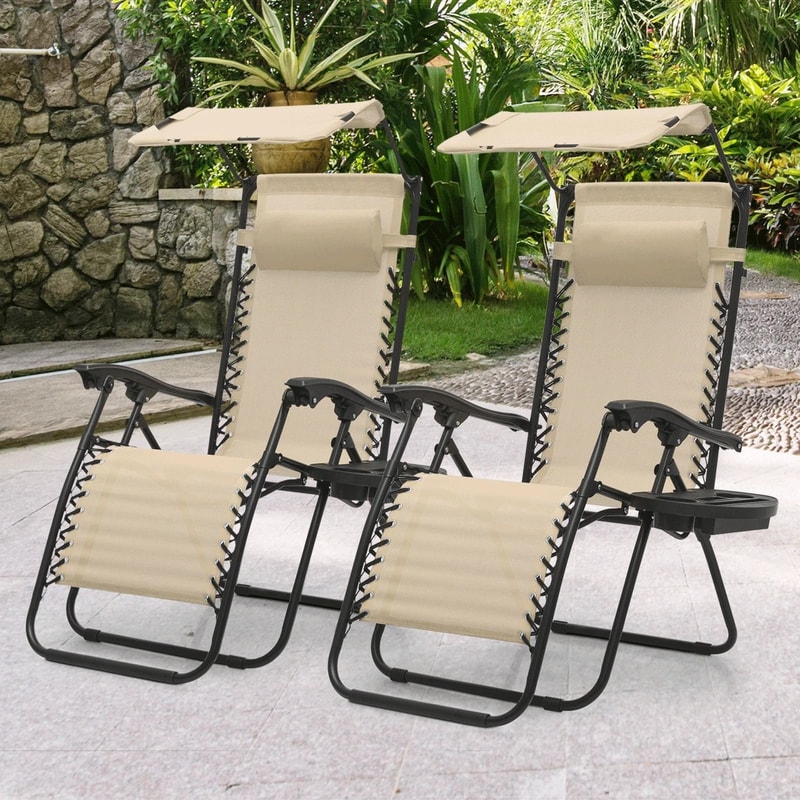 Foldable Zero Gravity Recliner Chair With Canopy Tray For Beach Outdoor Relaxation 0