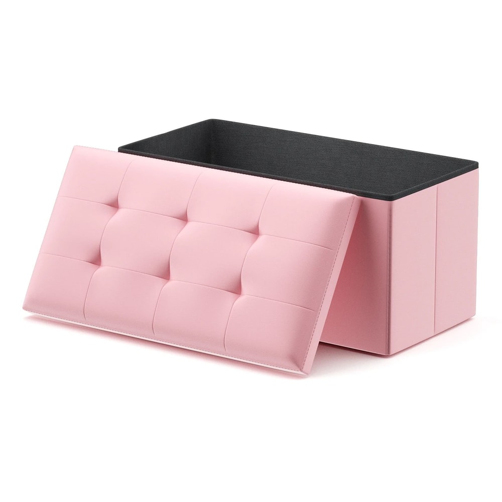 Light Pink Folding Storage Foot Stool With Flipping Lid SpaceSaving Storage Solution For Living Ro 1