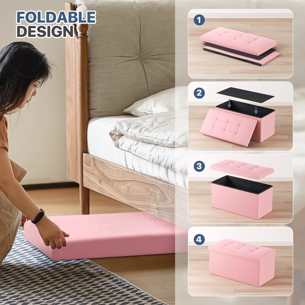 Light Pink Folding Storage Foot Stool With Flipping Lid SpaceSaving Storage Solution For Living Ro 2