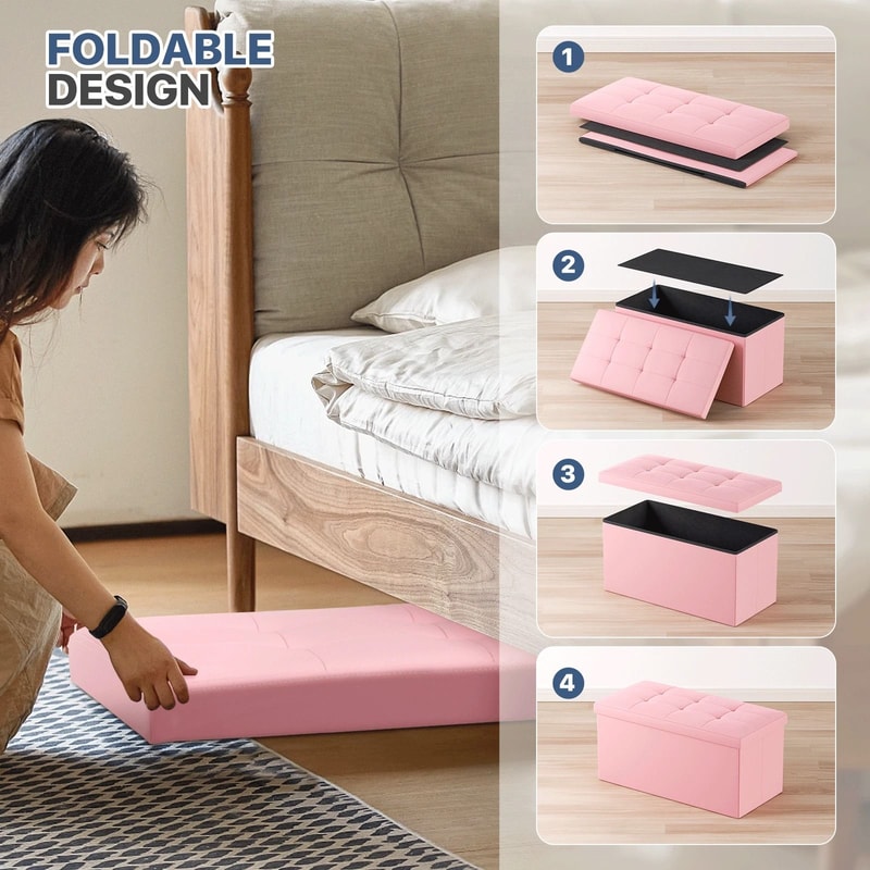 Light Pink Folding Storage Foot Stool With Flipping Lid SpaceSaving Storage Solution For Living Ro 2