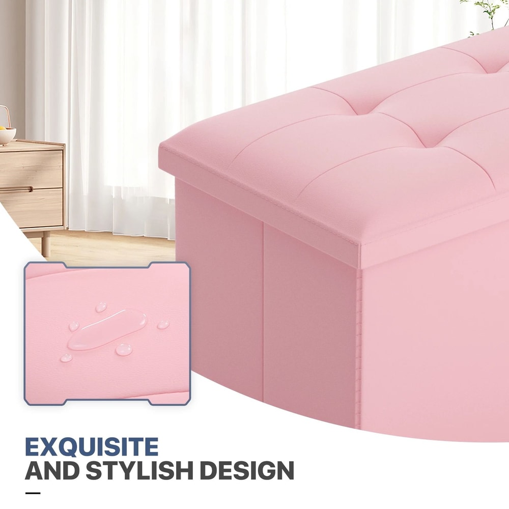 Light Pink Folding Storage Foot Stool With Flipping Lid SpaceSaving Storage Solution For Living Ro 3