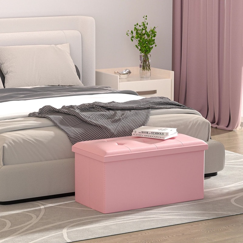 Light Pink Folding Storage Foot Stool With Flipping Lid SpaceSaving Storage Solution For Living Ro 0