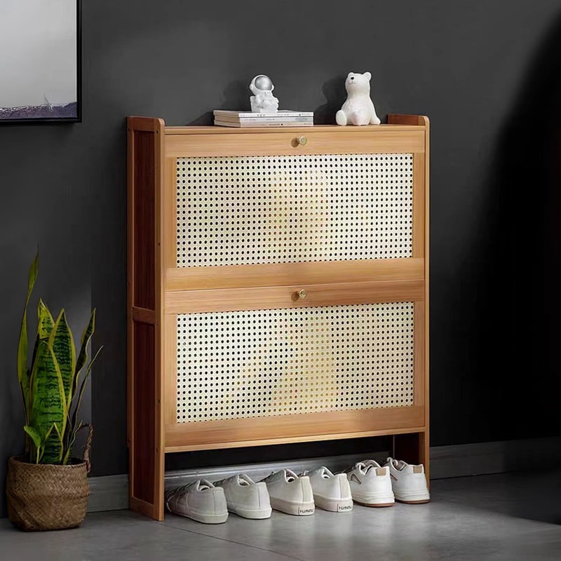Shoe Storage Bamboo Organizer Shelf Slim Cabinet With Flip Door For Efficient Home Organization 0