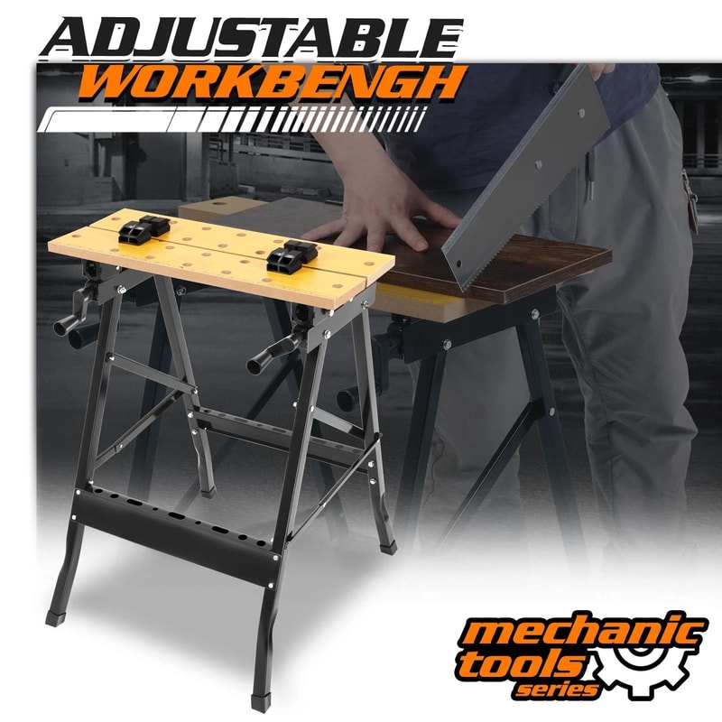 Foldable Work Bench With Adjustable Wood Top Portable Sturdy For Workshop And Home Use 1