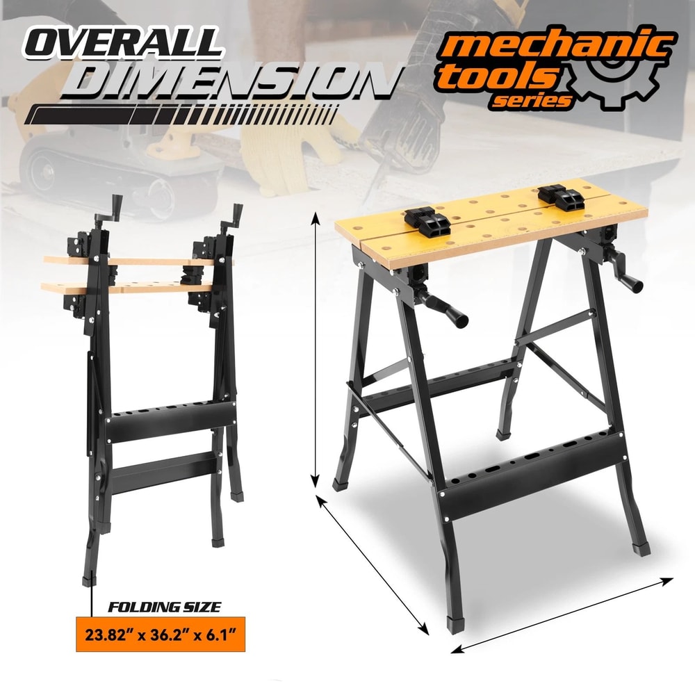 Foldable Work Bench With Adjustable Wood Top Portable Sturdy For Workshop And Home Use 4