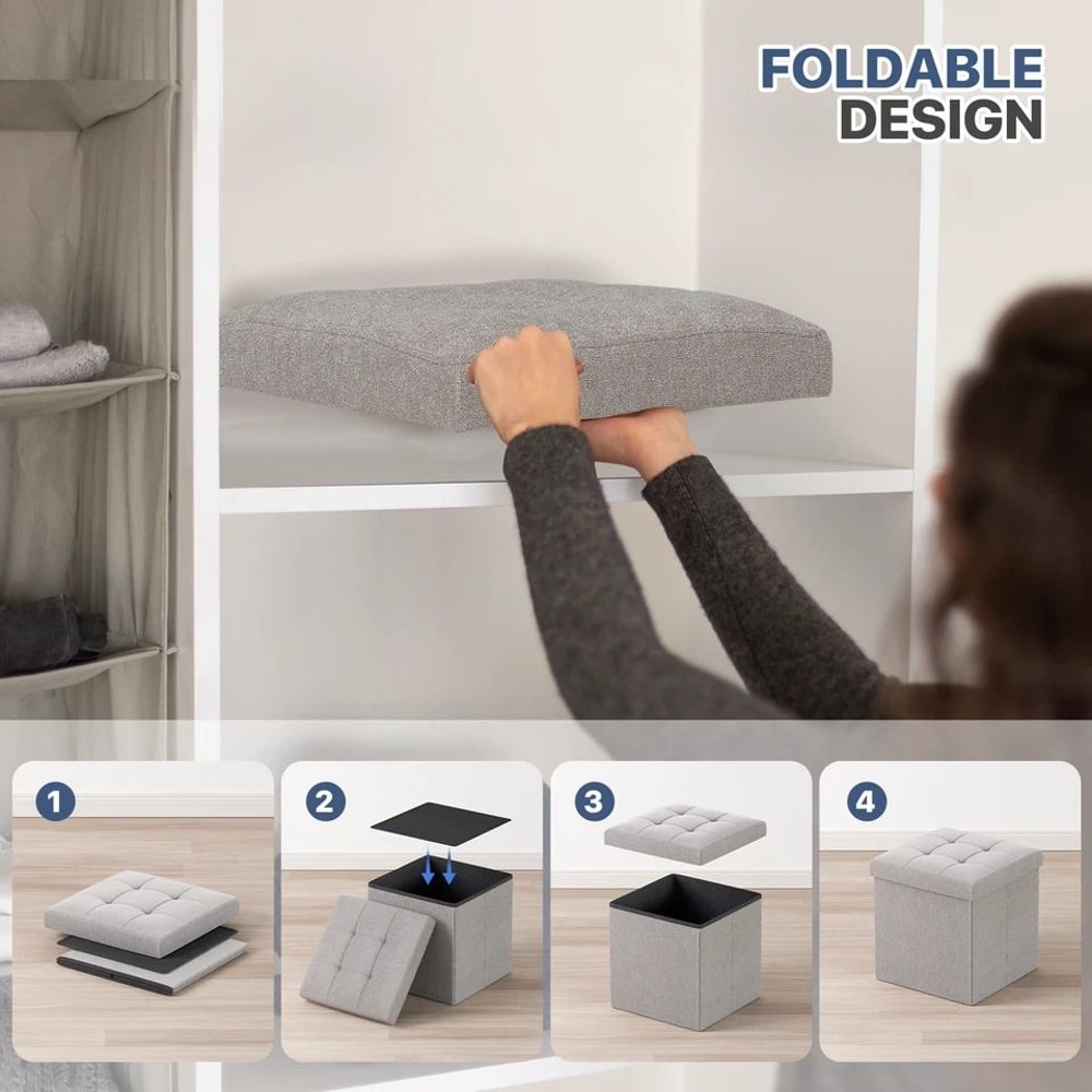 Storage Cube Footrest Stool With Classic Fabric For Living Room Home Decor 2