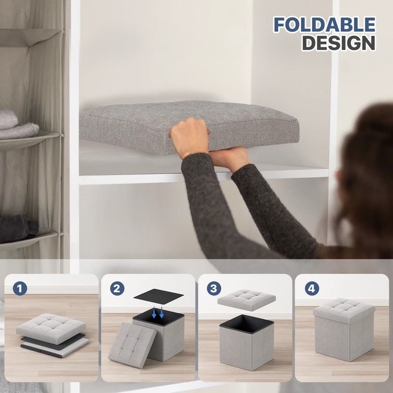 Storage Cube Footrest Stool With Classic Fabric For Living Room Home Decor 2