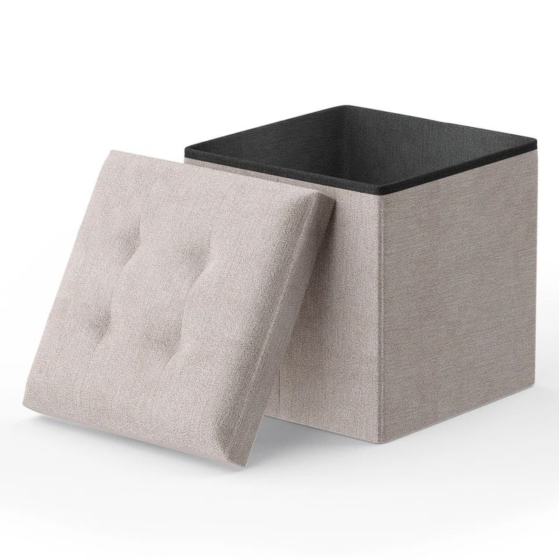 Storage Cube Footrest Stool With Classic Fabric For Living Room Home Decor 7