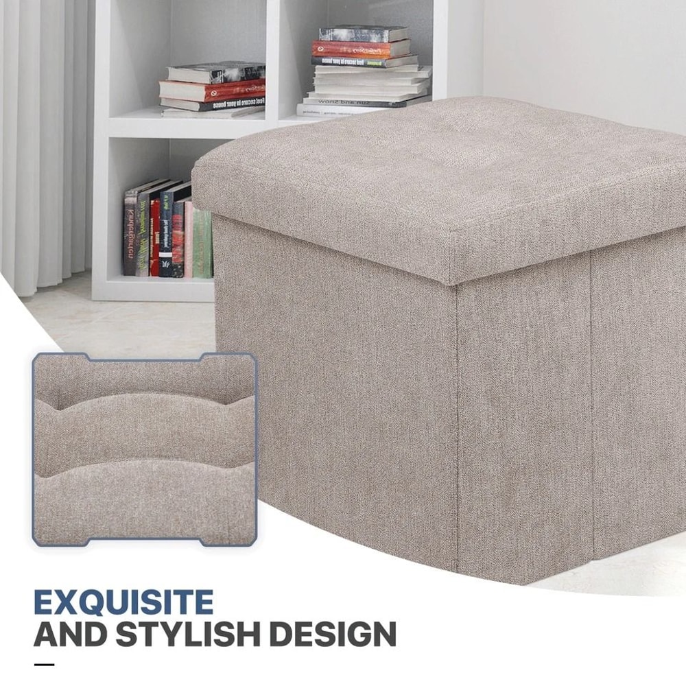 Storage Cube Footrest Stool With Classic Fabric For Living Room Home Decor 3