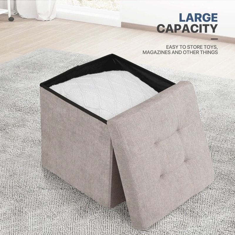 Storage Cube Footrest Stool With Classic Fabric For Living Room Home Decor 5