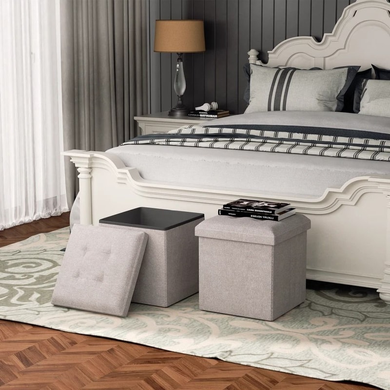 Storage Cube Footrest Stool With Classic Fabric For Living Room Home Decor 1