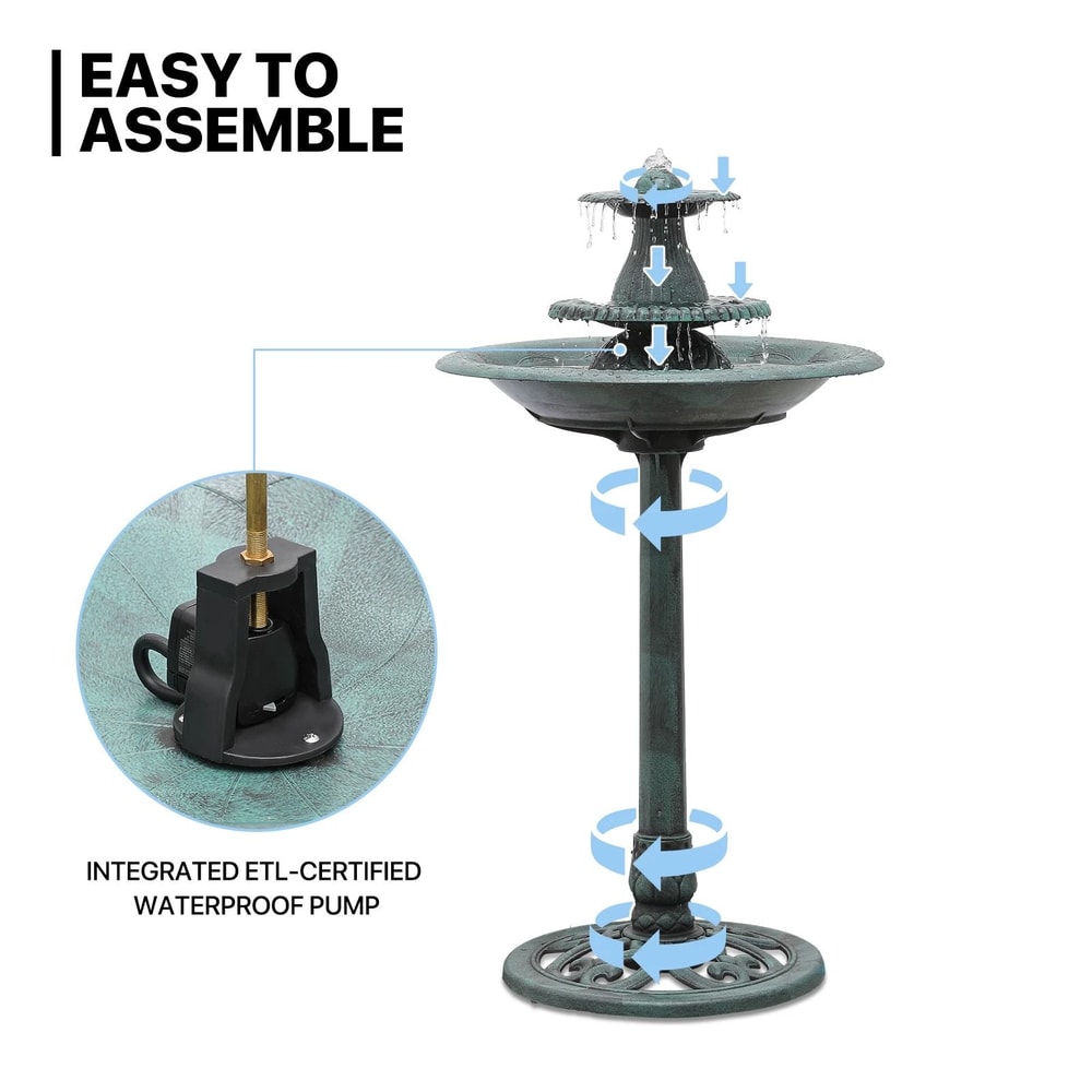 Tall Pedestal Outdoor Fountain Elegant Garden Electric Birdbath For Patio Backyard Decor 2