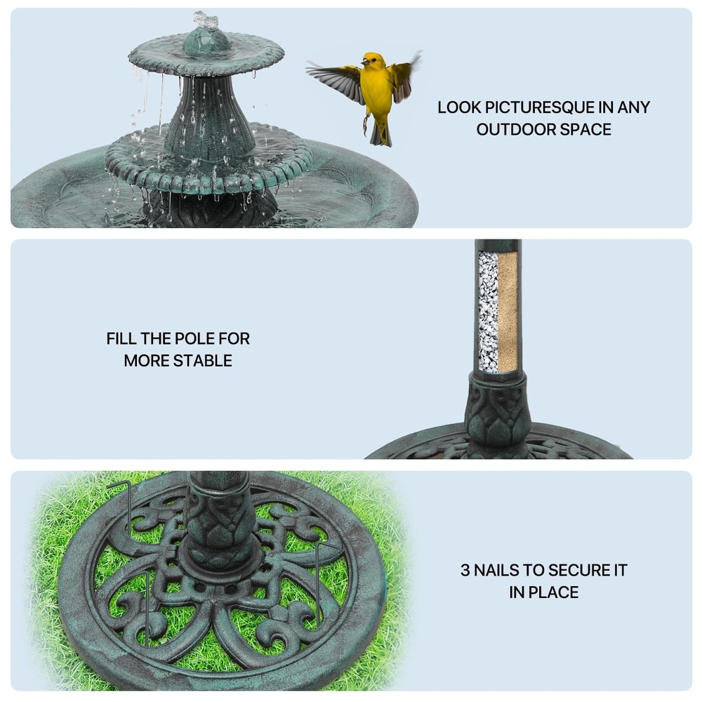 Tall Pedestal Outdoor Fountain Elegant Garden Electric Birdbath For Patio Backyard Decor 3