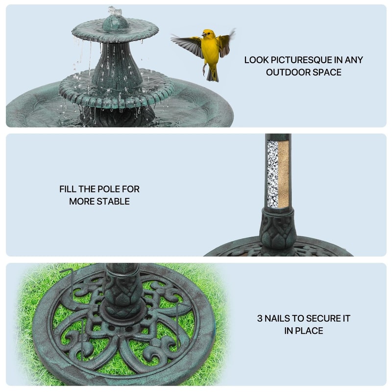 Tall Pedestal Outdoor Fountain Elegant Garden Electric Birdbath For Patio Backyard Decor 3