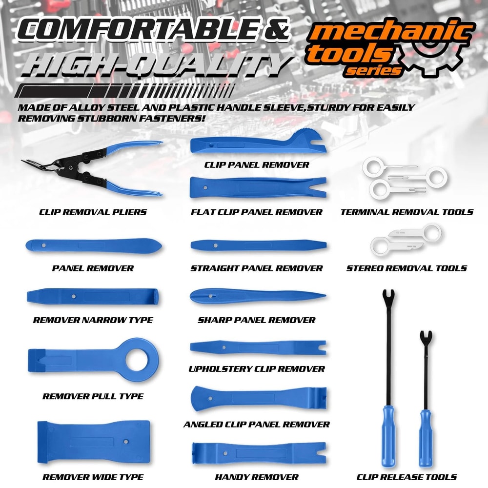 Car Door Trim Radio Body Clip Removal Tool Kit With Storage Bag Heavy Duty 3