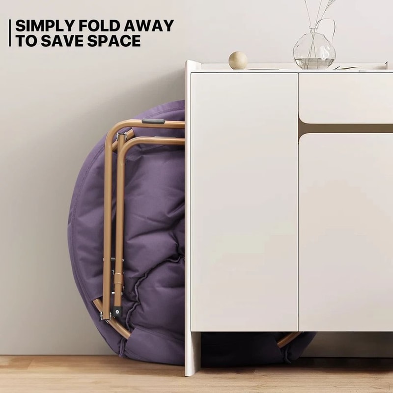 Purple Folding Saucer Chair With Faux Fur Padded Seat Metal Frame 5