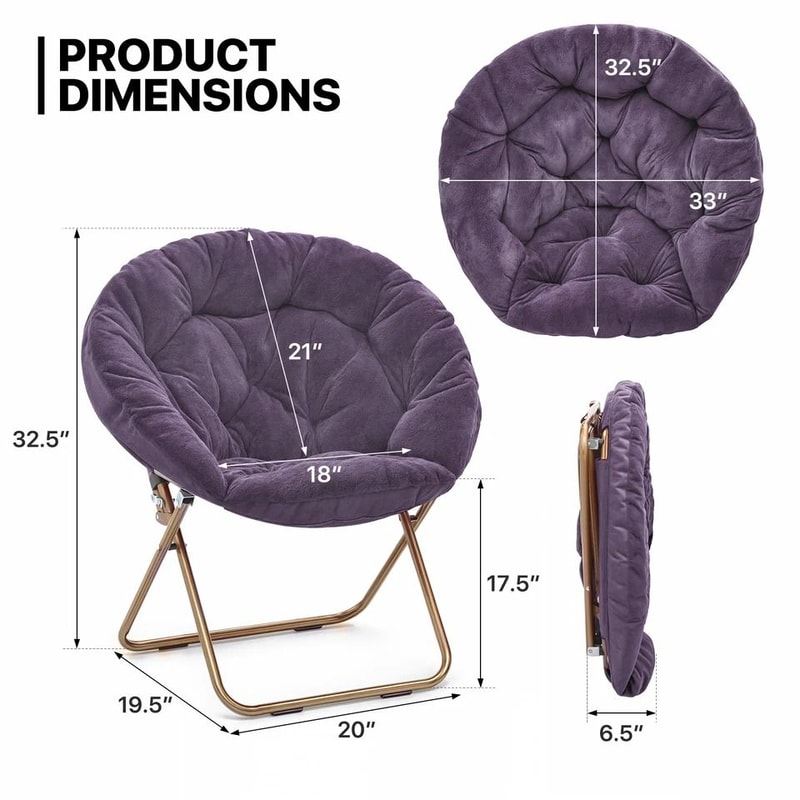 Purple Folding Saucer Chair With Faux Fur Padded Seat Metal Frame 7