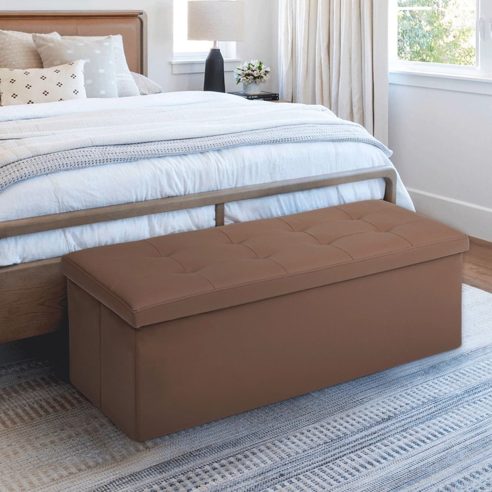 Fabric Storage PU Leather Upholstered Lift Top Footrest With Ample Storage 1