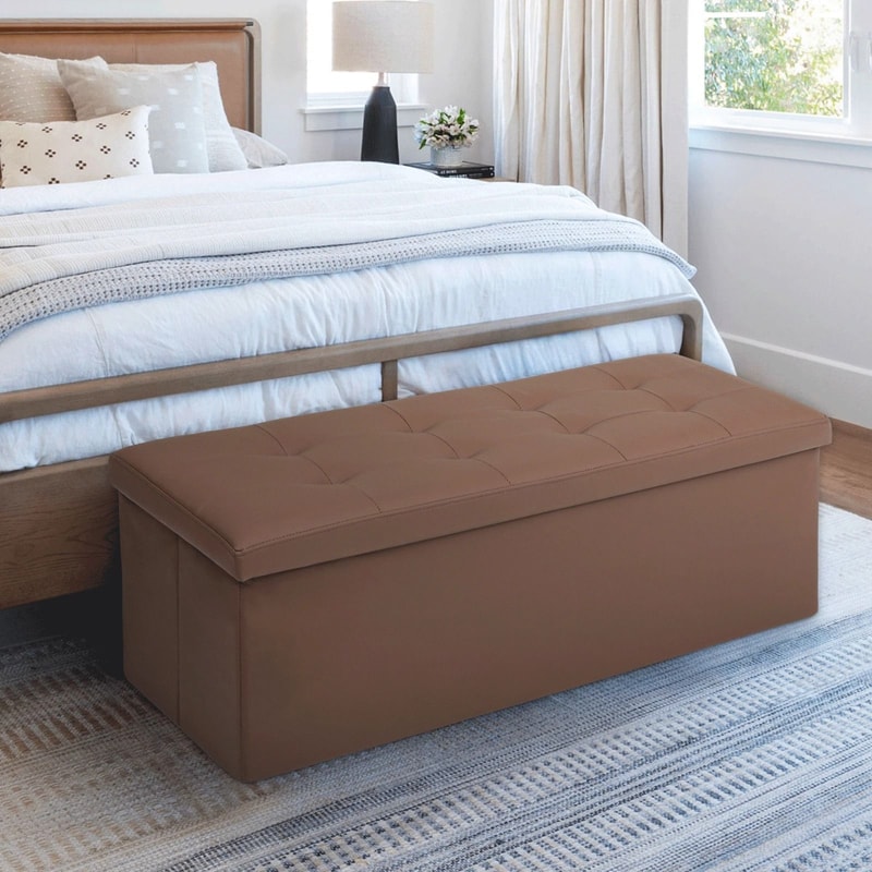 Fabric Storage PU Leather Upholstered Lift Top Footrest With Ample Storage 1