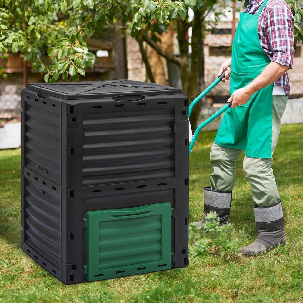 Outdoor Compost Bin Tumbler With Snapon Top Lid Gloves Durable EcoFriendly Composting Solution 6
