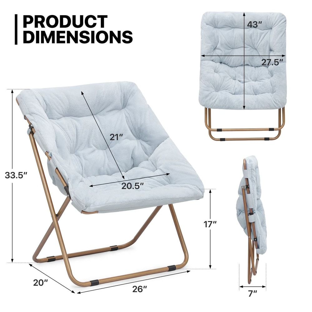 Cozy Foldable Saucer Chair With Faux Fur Upholstery Oversized Moon Lounge Seat 7