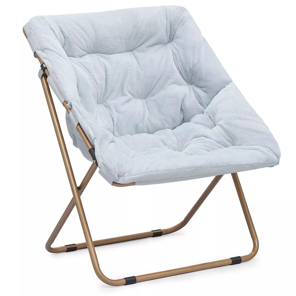 Cozy Foldable Saucer Chair With Faux Fur Upholstery Oversized Moon Lounge Seat 8