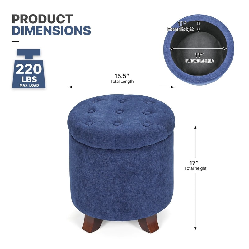 Round Storage Soft Padded Lift Top Footstool With Removable Lid 6