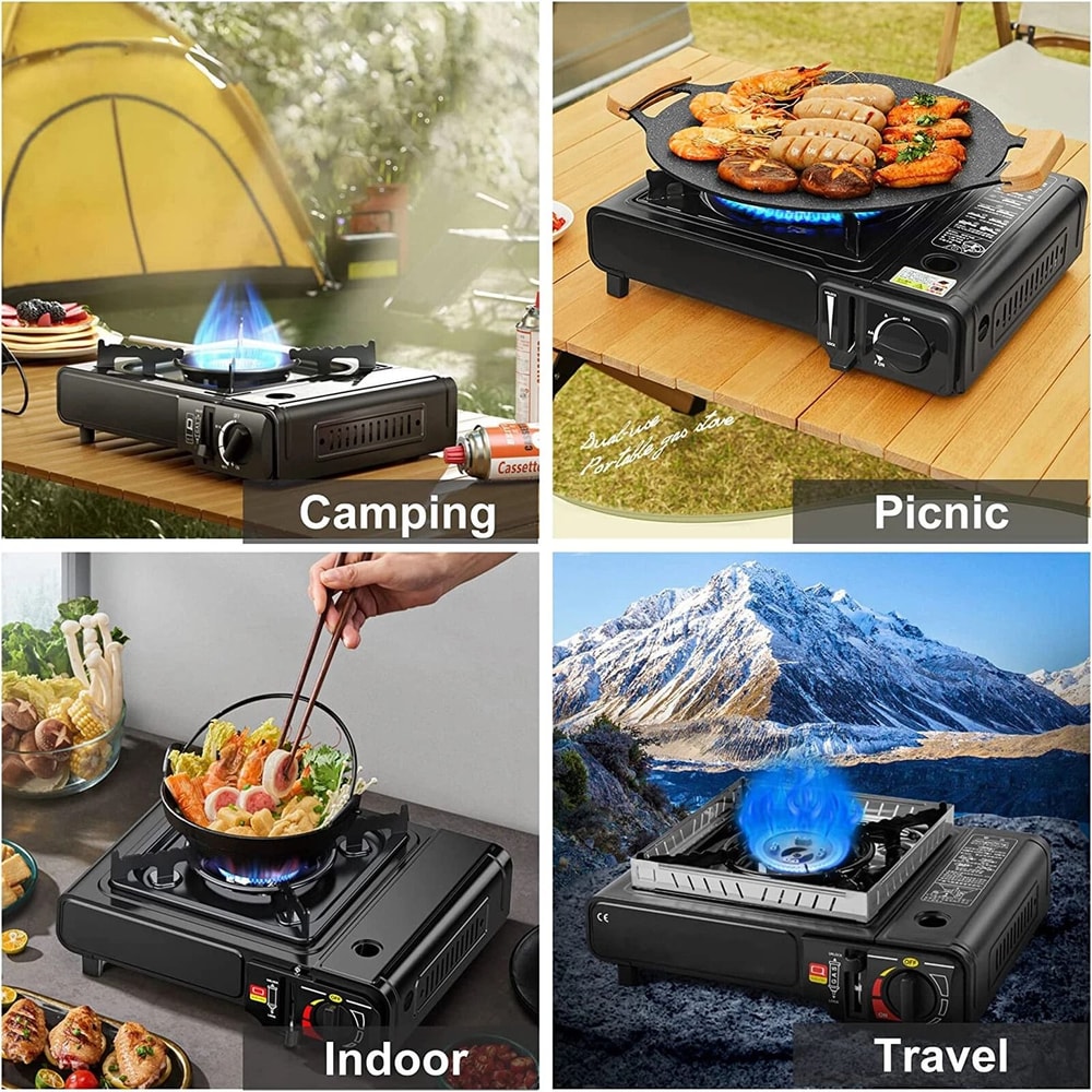 Portable Camping Stove With Windproof BBQ Grill For Outdoor Cooking 7