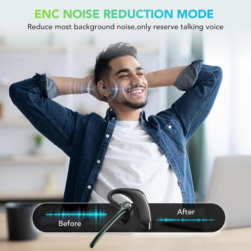 Bluetooth Wireless Earpiece Headset With Noise Cancelling For Drivers And Truckers 4
