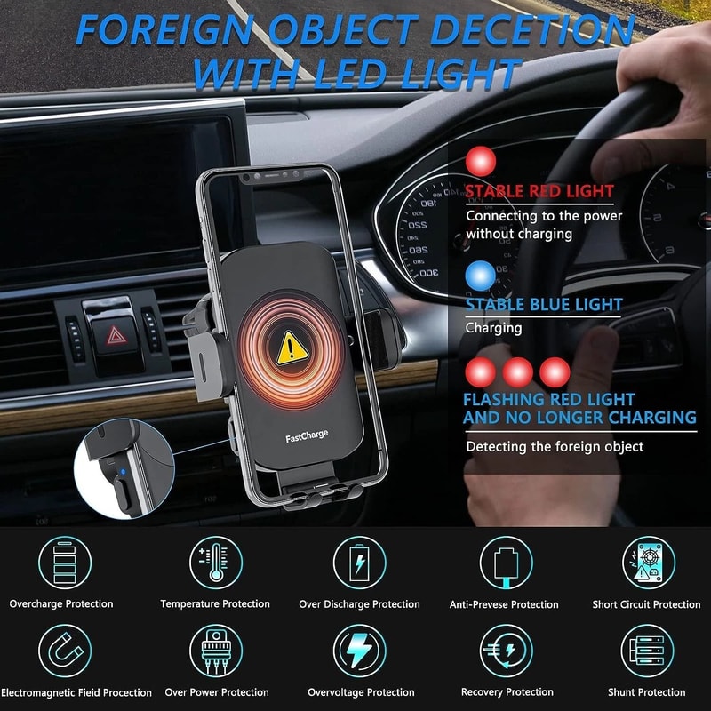 Wireless Car Charger With Magnetic Holder Fast Charging For Dashboard AirVent 5