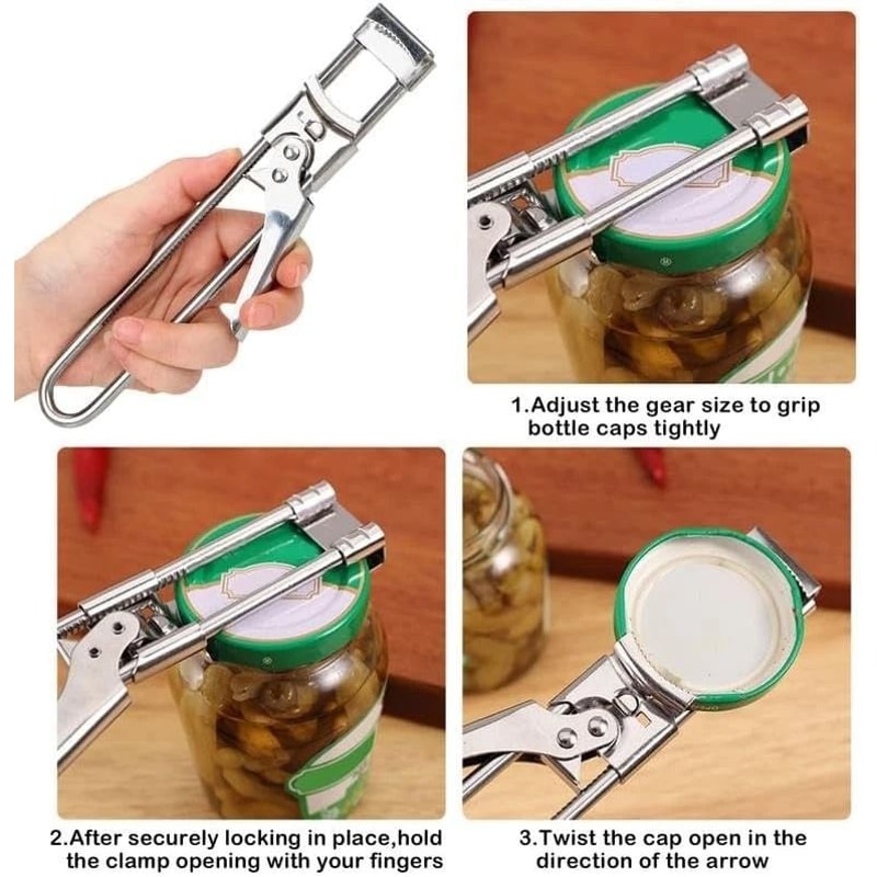 Stainless Steel Adjustable Can Opener Multifunctional Jar Lid Gripper Tool 3