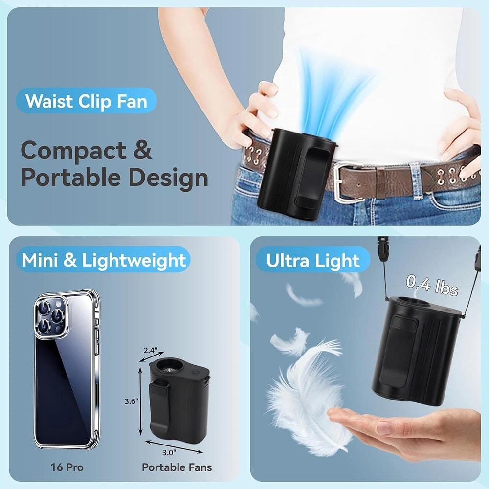 Portable Waist Fan Clipon Wearable Belt Personal Fan Rechargeable For Hours Of Cool Air 2