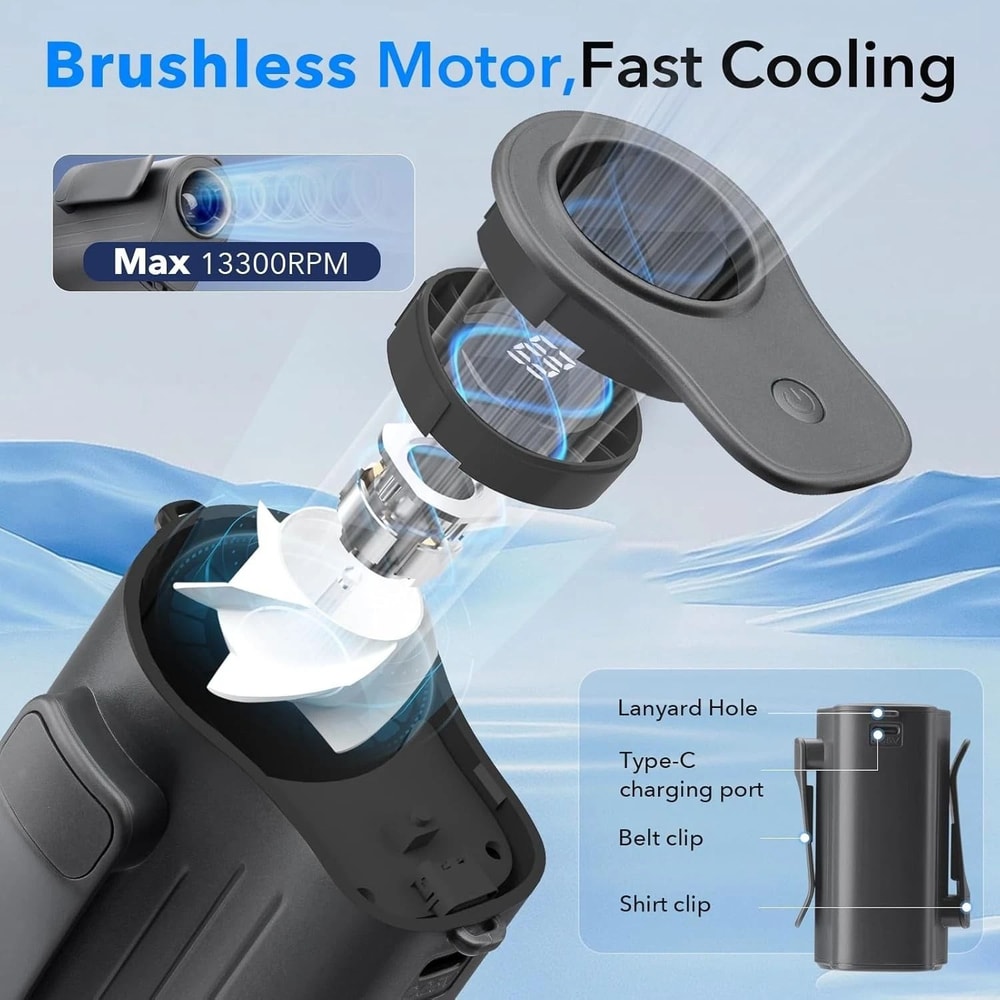 Portable Waist Fan Clipon Wearable Belt Personal Fan Rechargeable For Hours Of Cool Air 4