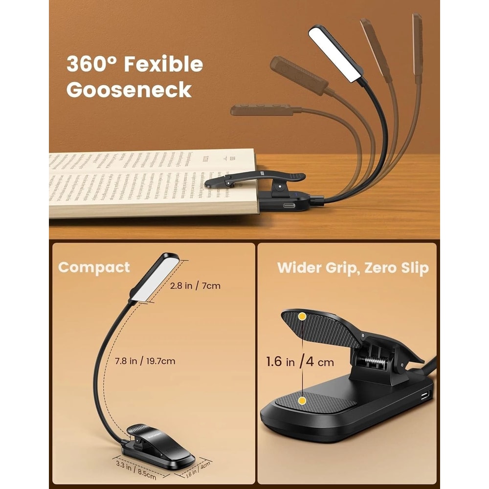 Rechargeable Clipon Book Light Dimmable For Eye Care Portable Convenient 1