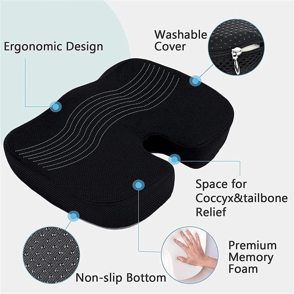 Seat Cushion With Lumbar Support Foam Sciatica Pain Relief Pillow 2