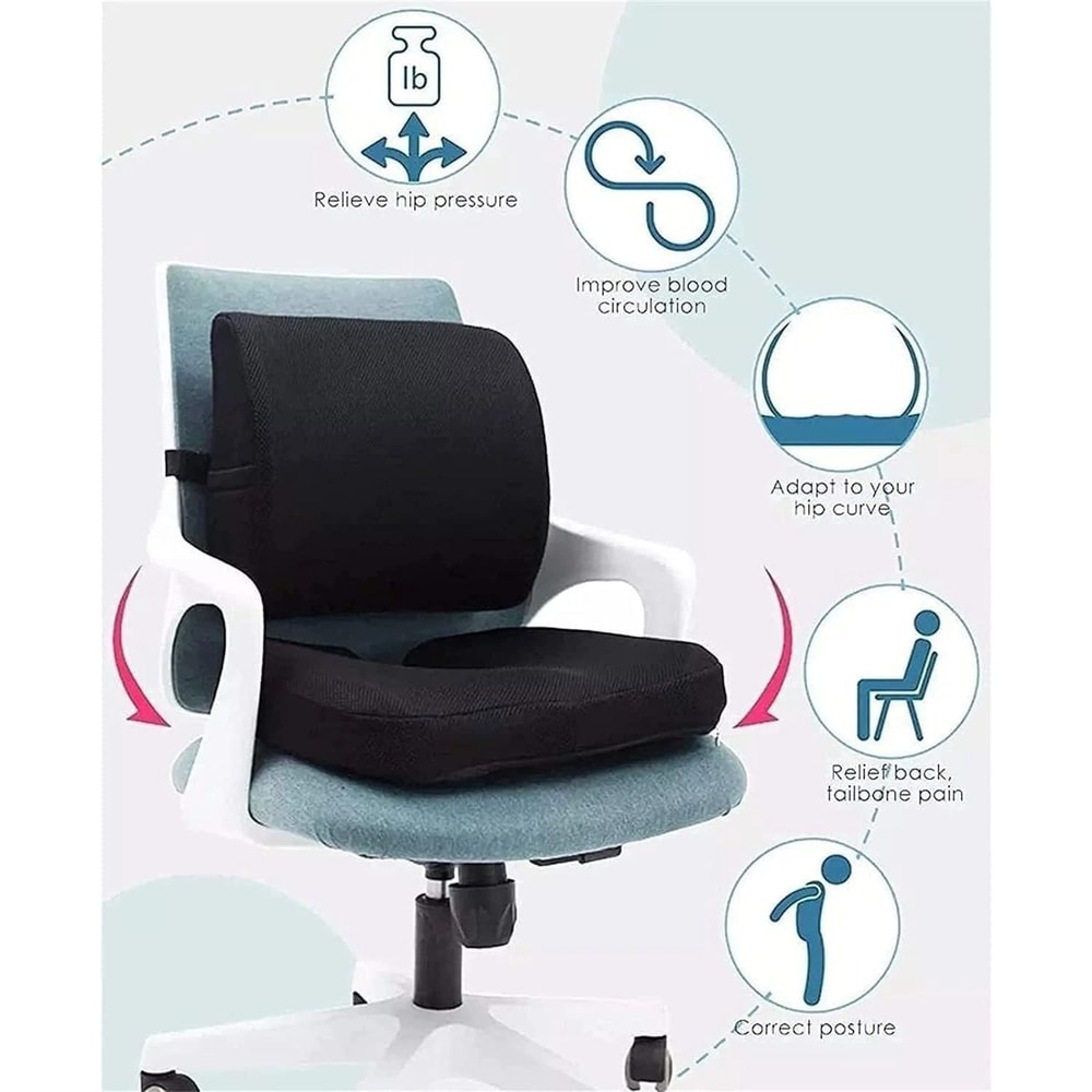 Seat Cushion With Lumbar Support Foam Sciatica Pain Relief Pillow 4