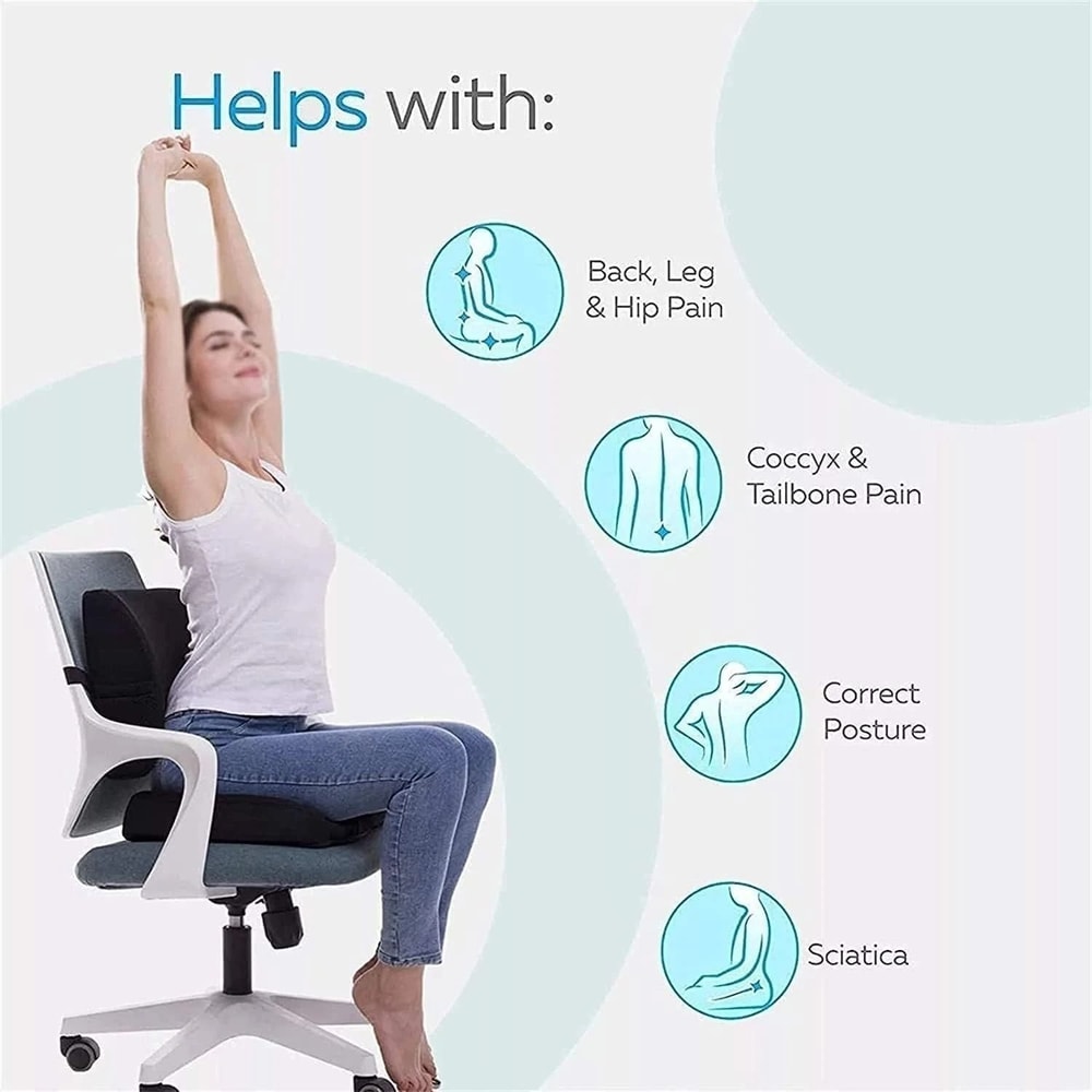 Seat Cushion With Lumbar Support Foam Sciatica Pain Relief Pillow 5