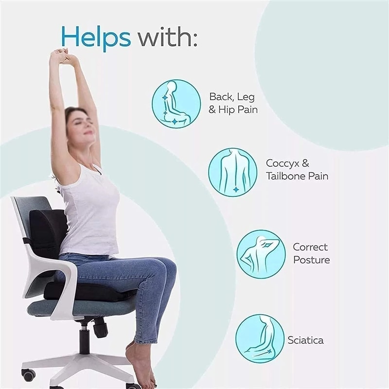 Seat Cushion With Lumbar Support Foam Sciatica Pain Relief Pillow 5