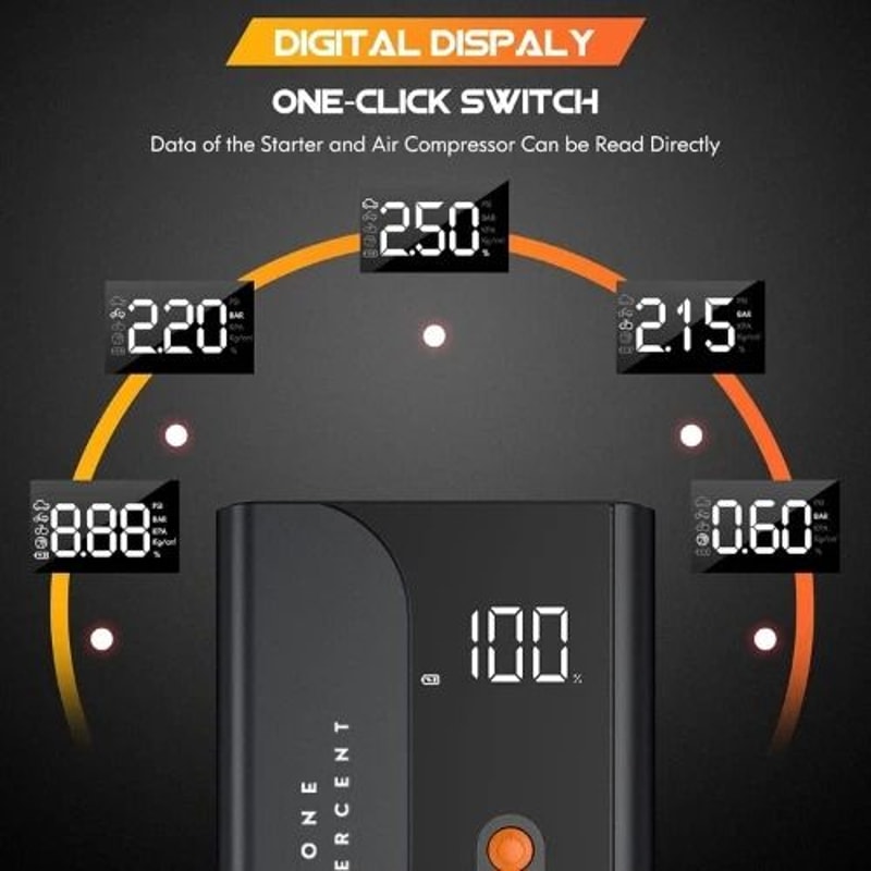 Portable Air Compressor Wireless Tire Inflator With Car Jump Starter And Power Bank 1