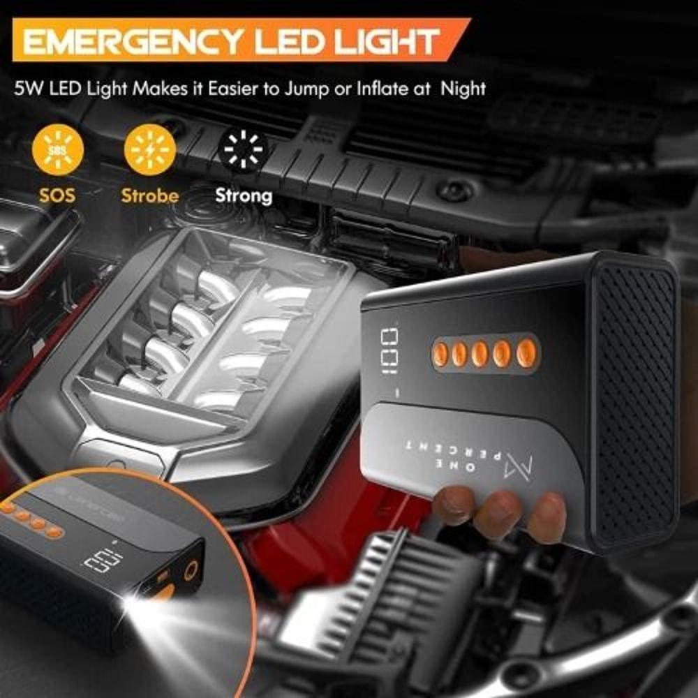 Portable Air Compressor Wireless Tire Inflator With Car Jump Starter And Power Bank 4